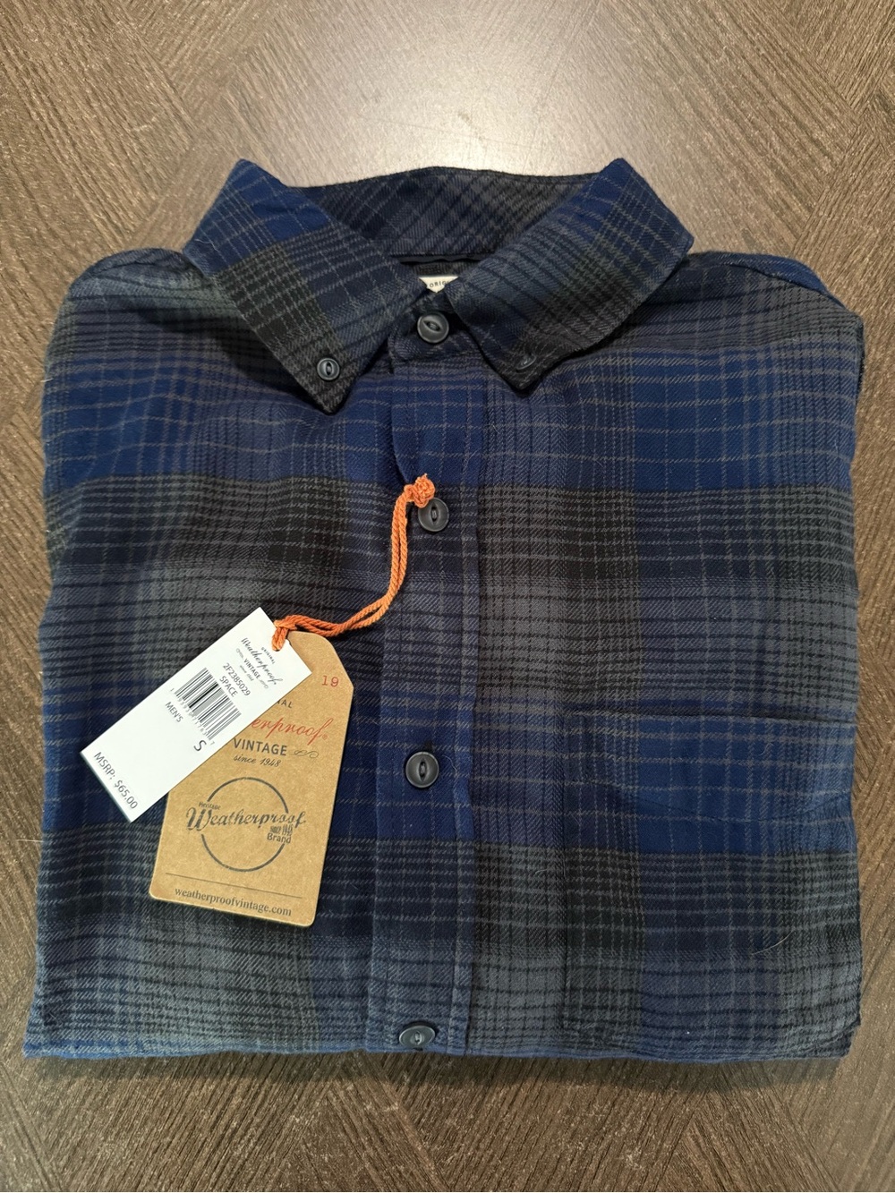 Weatherproof Men’s Navy, Grey & Black Plaid Button-Down Flannel Shirt NWT